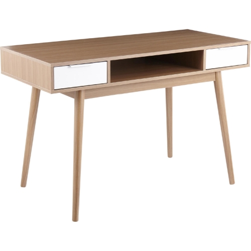 Pebble Double Desk in Natural Wood & White Wood